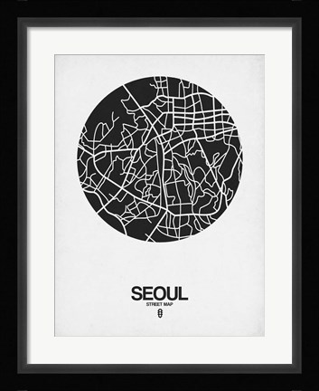 Framed Seoul Street Map Black on White Print