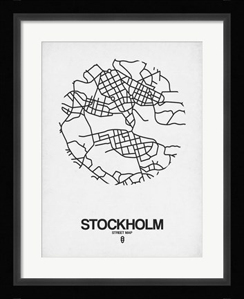 Framed Stockholm Street Map White Print