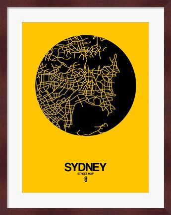 Framed Sydney Street Map Yellow Print