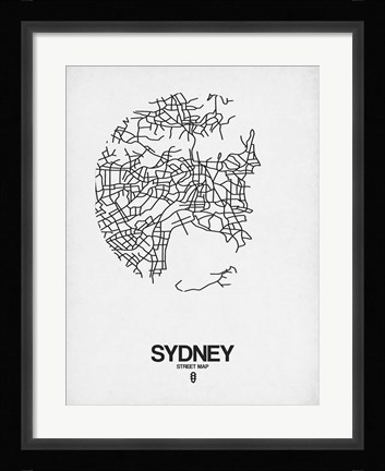 Framed Sydney Street Map White Print