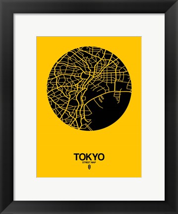 Framed Tokyo Street Map Yellow Print