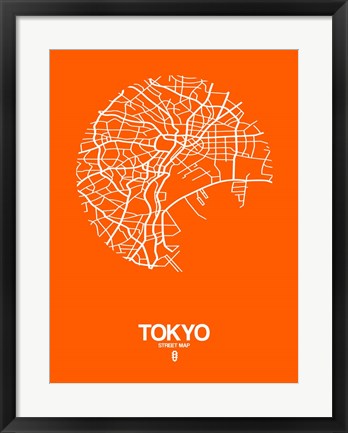 Framed Tokyo Street Map Orange Print