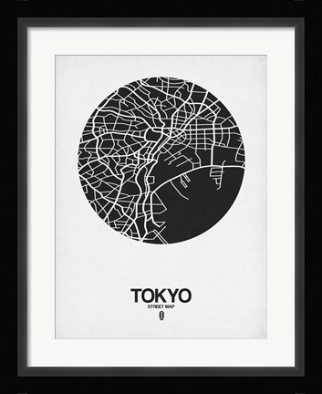Framed Tokyo Street Map Black on White Print