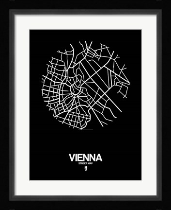 Framed Vienna Street Map Black Print