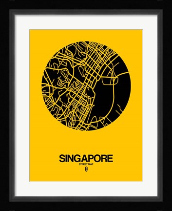 Framed Singapore Street Map Yellow Print