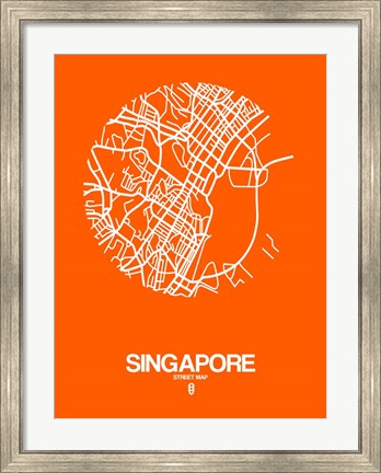 Framed Singapore Street Map Orange Print
