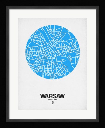 Framed Warsaw Street Map Blue Print