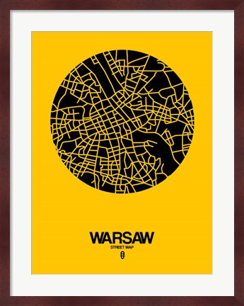 Framed Warsaw Street Map Yellow Print