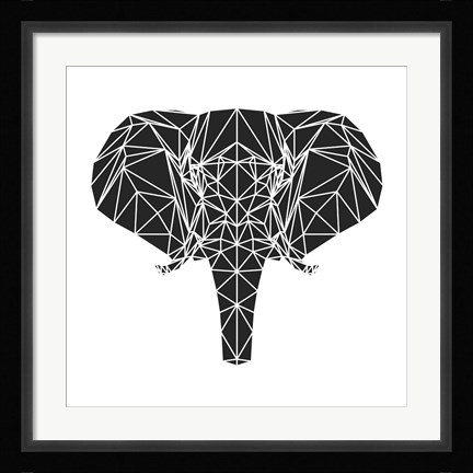 Framed Black Elephant Polygon Print
