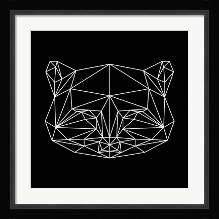 Framed Black Raccoon Polygon Print