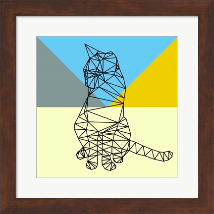 Framed Black Party Cat Polygon Print