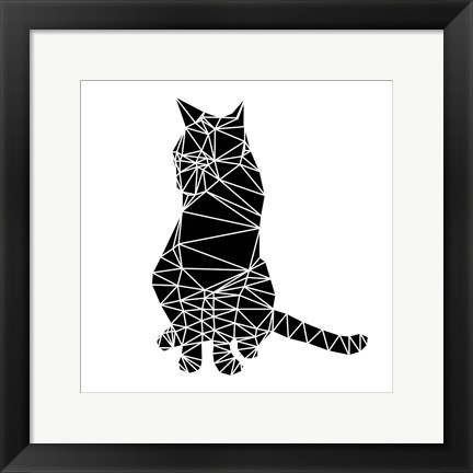 Framed Smart Black Cat Polygon Print