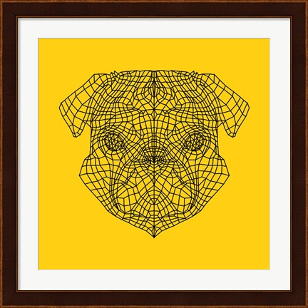 Framed Pug Head Yellow Mesh Print