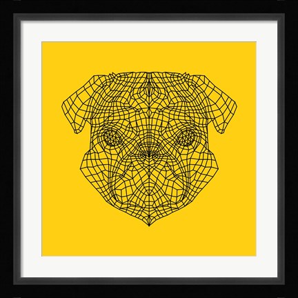 Framed Pug Head Yellow Mesh Print