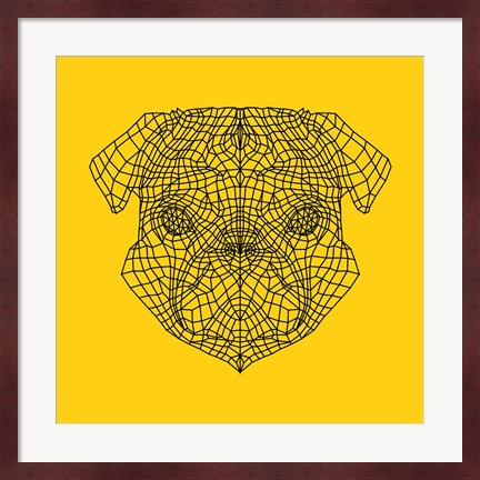 Framed Pug Head Yellow Mesh Print