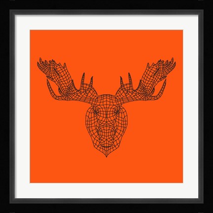 Framed Moose Head Orange Mesh Print