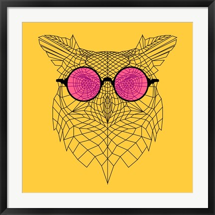 Framed Owl in Pink Glasses Print