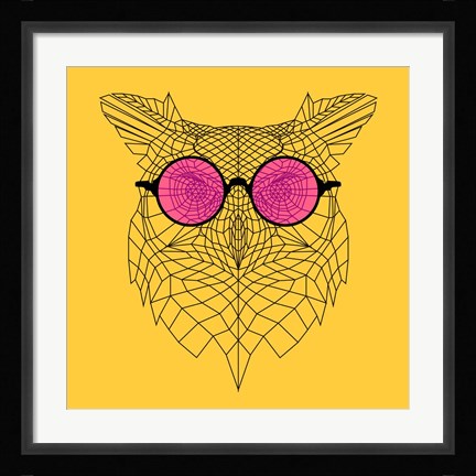 Framed Owl in Pink Glasses Print