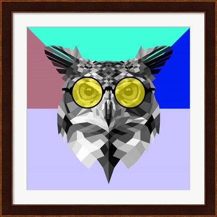 Framed Owl in Yellow Glasses Print