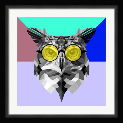 Framed Owl in Yellow Glasses Print