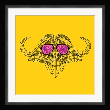 Framed Buffalo in Pink Glasses Print