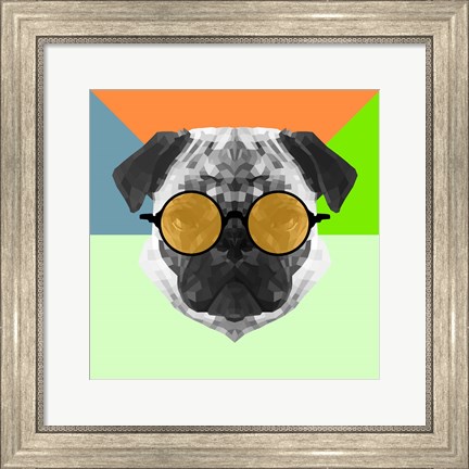 Framed Party Pug in Yellow Glasses Print