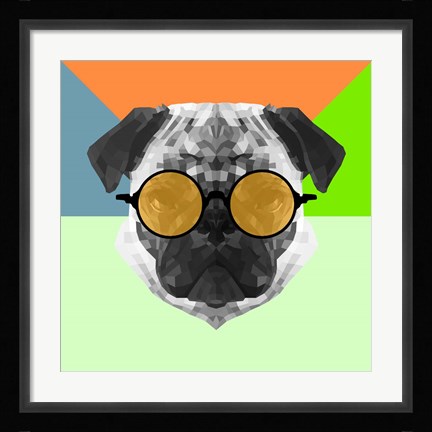 Framed Party Pug in Yellow Glasses Print