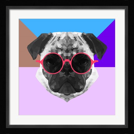 Framed Party Pug in Pink Glasses Print