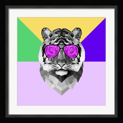 Framed Party Tiger in Glasses Print