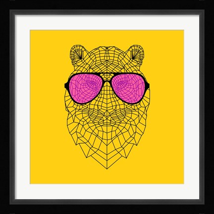 Framed Tiger in Pink Glasses Print