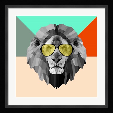Framed Party Lion in Glasses Print