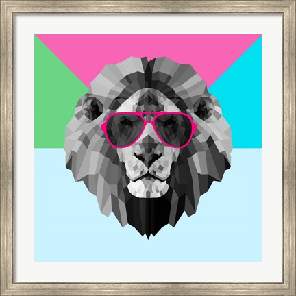 Framed Party Lion in Red Glasses Print