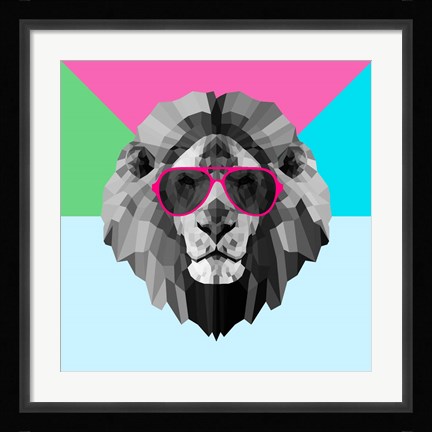 Framed Party Lion in Red Glasses Print