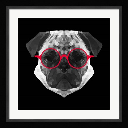 Framed Pug in Red Glasses Print