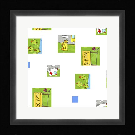 Framed Ambulance and School Print