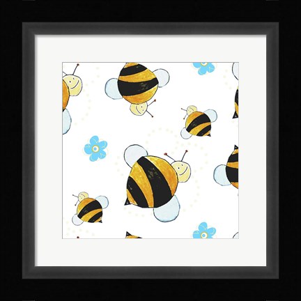 Framed Bees and Blue Flowers Print