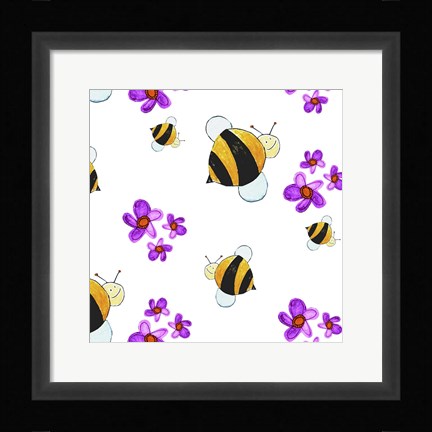 Framed Bees and Pink Flowers Print