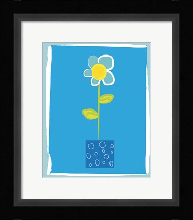 Framed Blue Flower in Blue Pot Print
