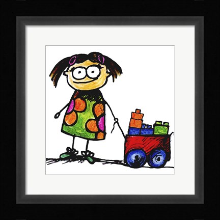 Framed Girl Pulling Cart Print