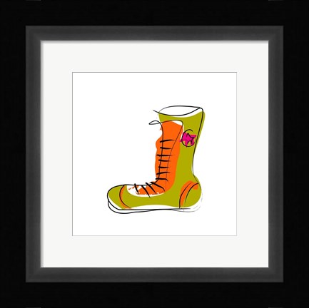 Framed Green and Orange Boot Print