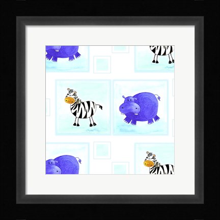 Framed Zebras and Hippos Print