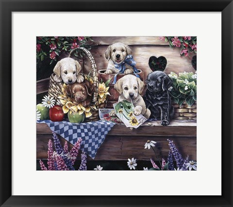 Framed Five Puppies Print