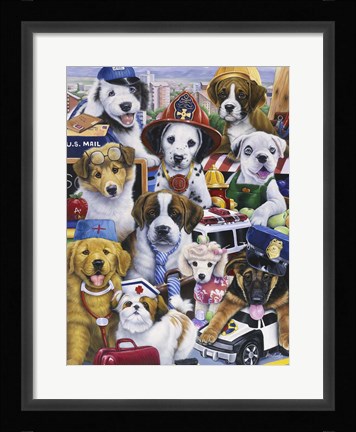 Framed Working Puppies Print