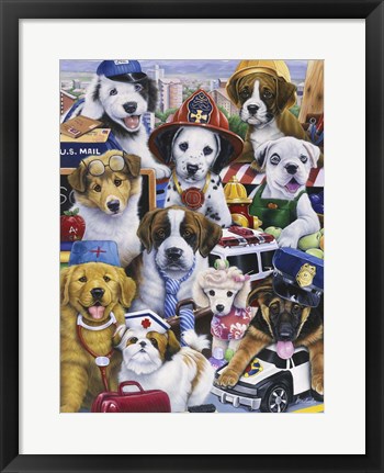 Framed Working Puppies Print