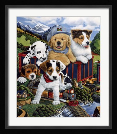 Framed Choo Choo Puppies Print