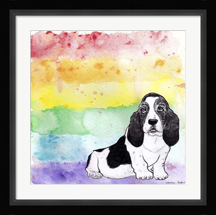 Framed Rainbow Basset Hound Print