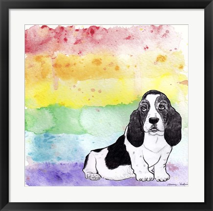 Framed Rainbow Basset Hound Print