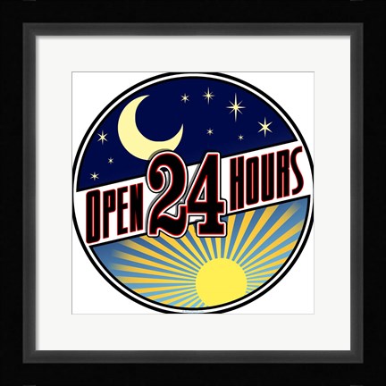 Framed Open 24 Hours Print