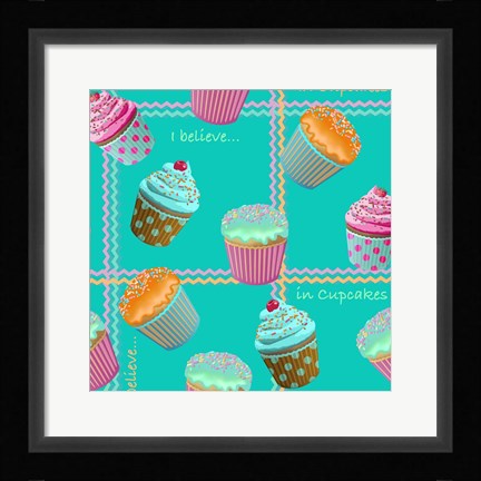 Framed Cupcake Turquoise Print