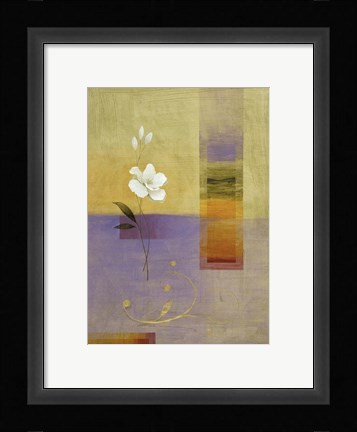 Framed White Flower on Lilac and Yellow 1 Print